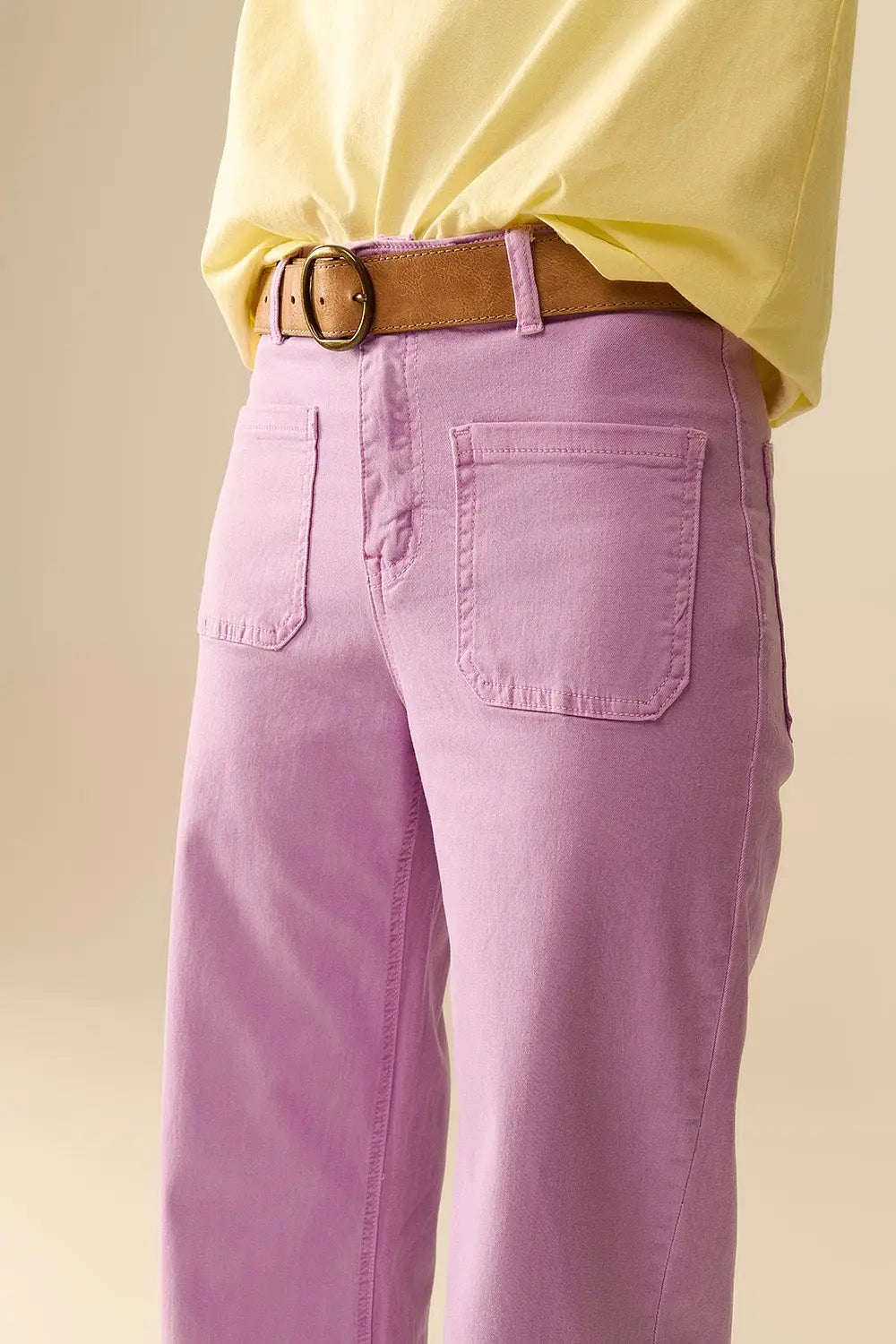 lilac Straight Leg pants With Front Pockets - Colored Jeans