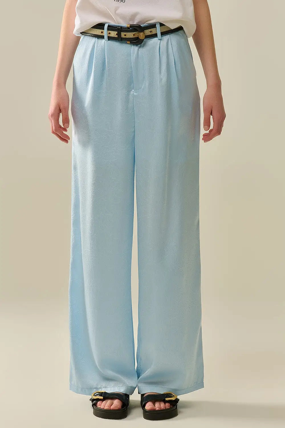 Tailored satin Pants With Wide Leg in Baby Blue - Pants