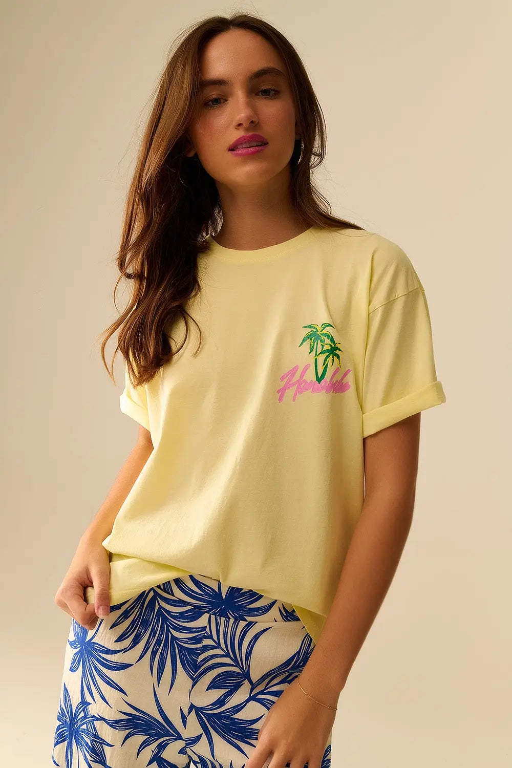 Yellow t-shirt made in Italy with Honolulu graphic - YELLOW / ONE - T-Shirts