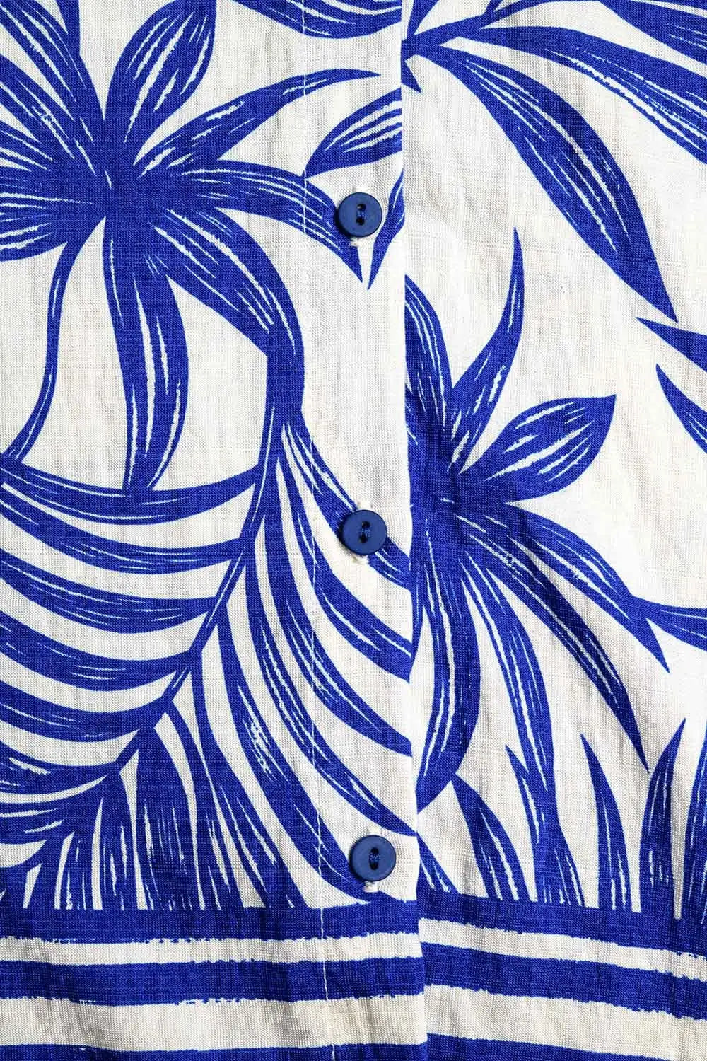 Tropical Motif Relaxed Blouse in Blue and White - Dresses