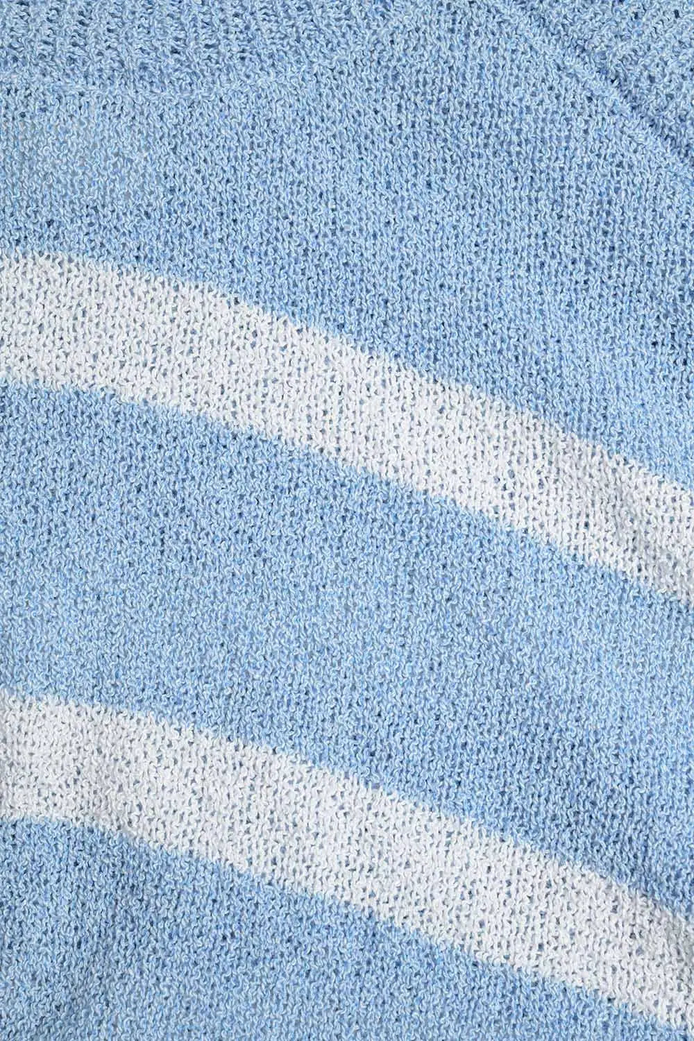 Heather Sweater With Open Shoulders and Horizontal Stripes in Blue - Sweaters