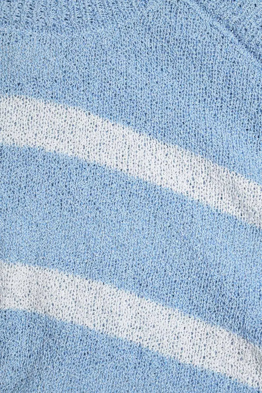 Heather Sweater With Open Shoulders and Horizontal Stripes in Blue - Sweaters