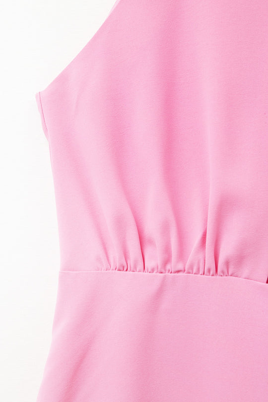 High Neck pink Jumpsuit with Front Pleat Detail