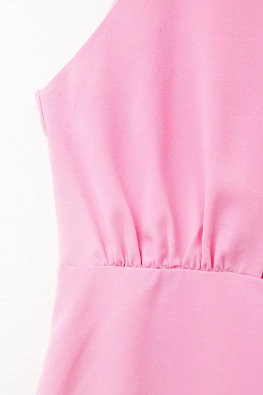 High Neck pink Jumpsuit with Front Pleat Detail - Jumpsuits