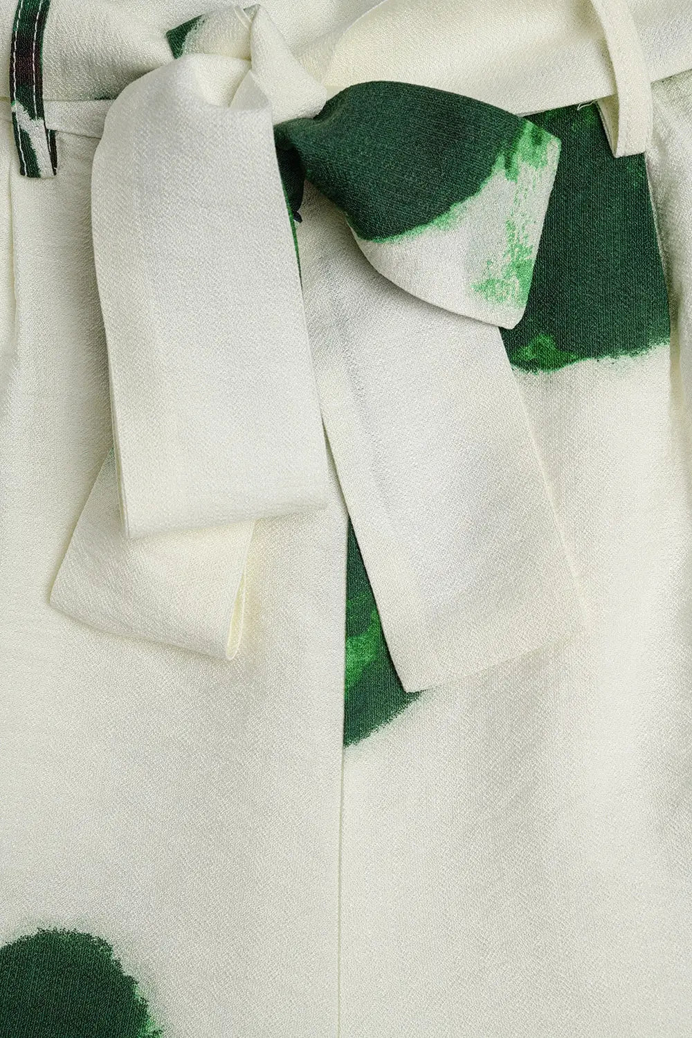 white Palazzo Pants With Green Tropial Flower Print and Matching Belt - Pants