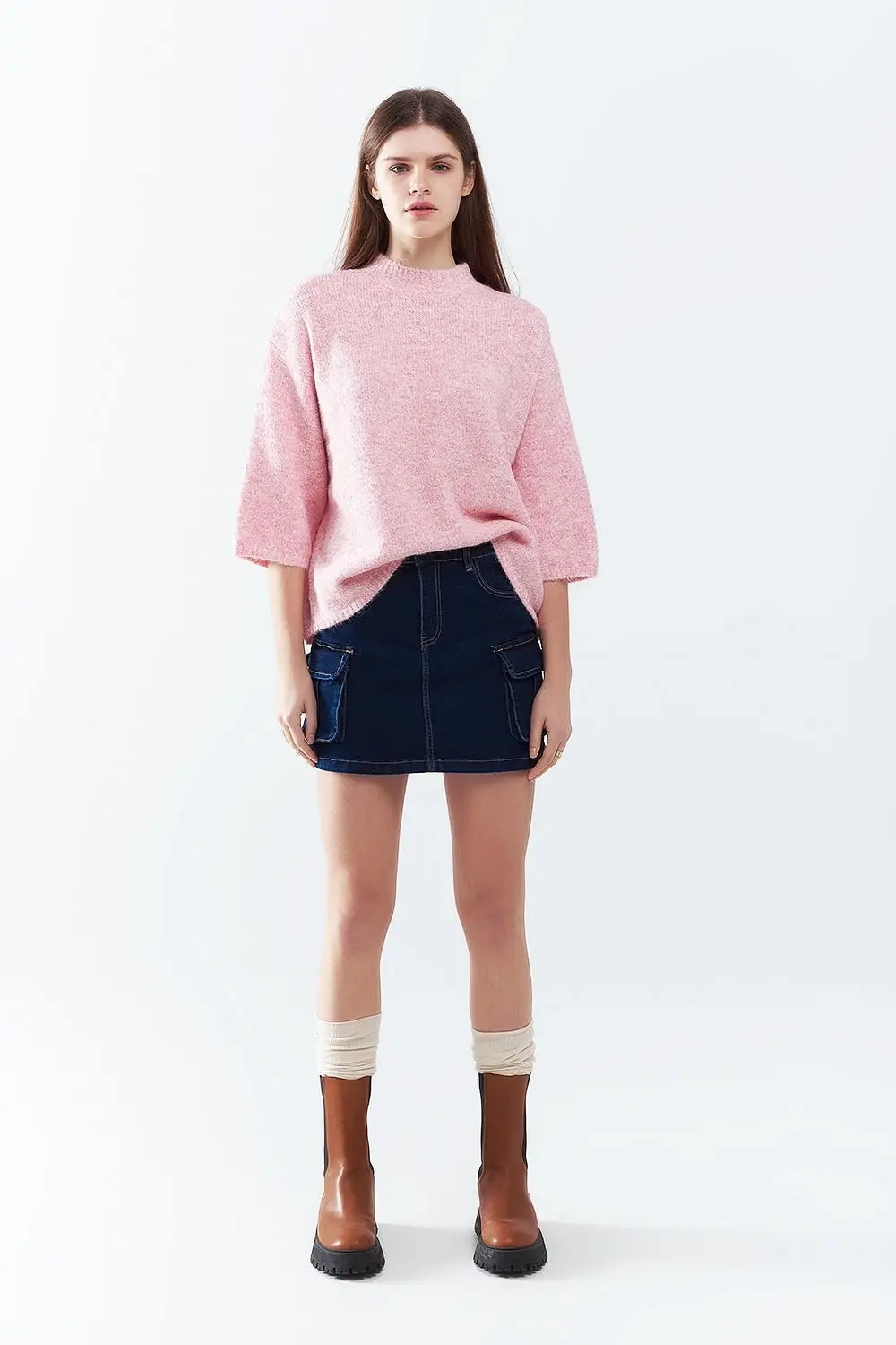 Cargo Denim Skirt in dark Wash With Contrasting Stitching - Skirts