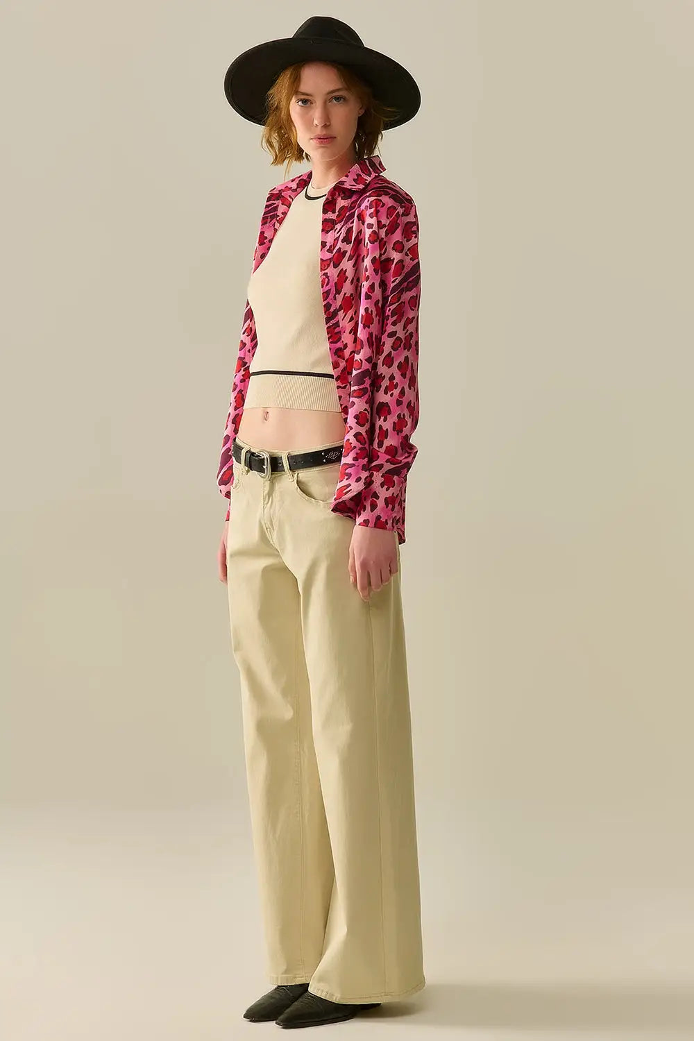 Beige Straight Pants wide leg - Colored Jeans