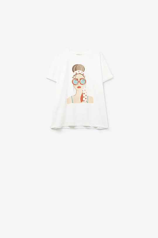 White T-shirt made in Italy with a vintage girl graphic - WHITE / ONE - T-Shirts
