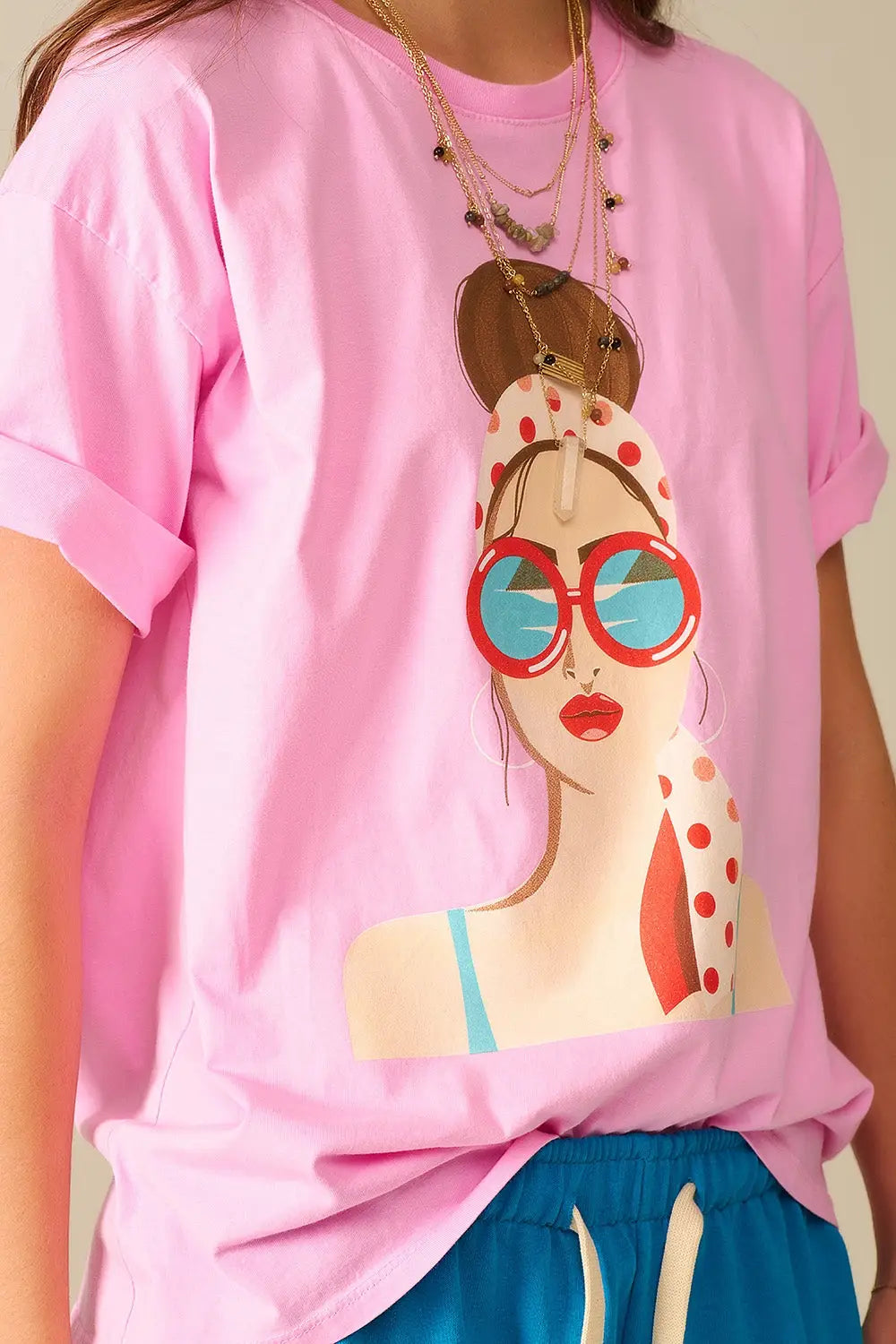 Pink T-shirt made in Italy with a vintage girl graphic - PINK / ONE - T-Shirts
