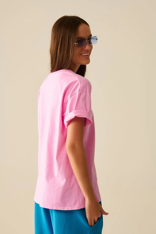 Pink T-shirt made in Italy with a vintage girl graphic - PINK / ONE - T-Shirts