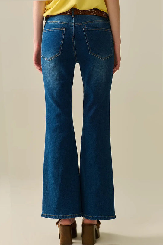 medium wash flared jeans with pockets