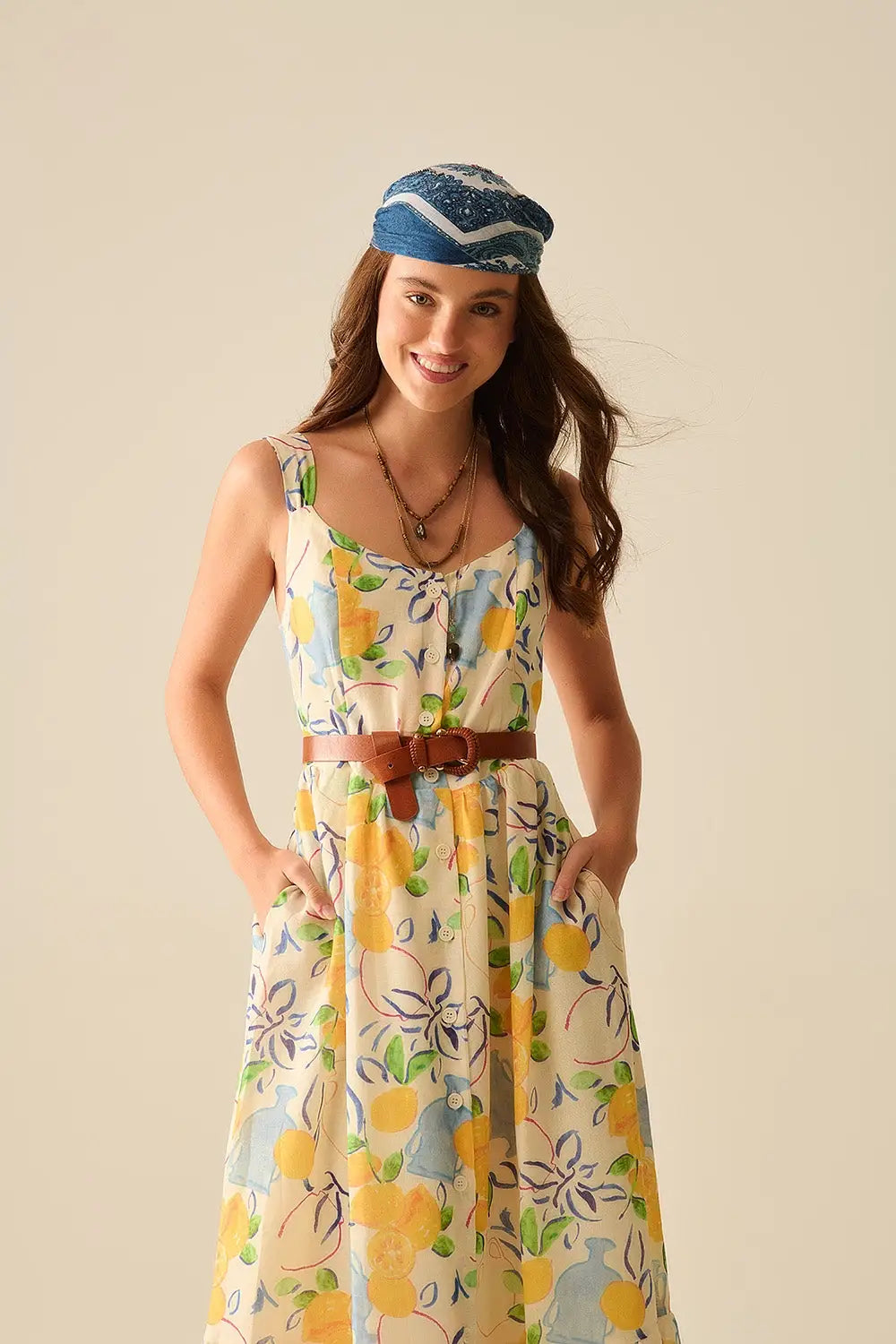 white maxi strapless dress with lemon print - Dresses