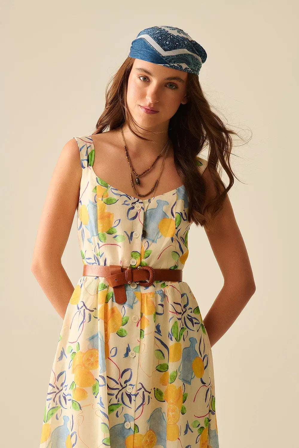 white maxi strapless dress with lemon print - Dresses