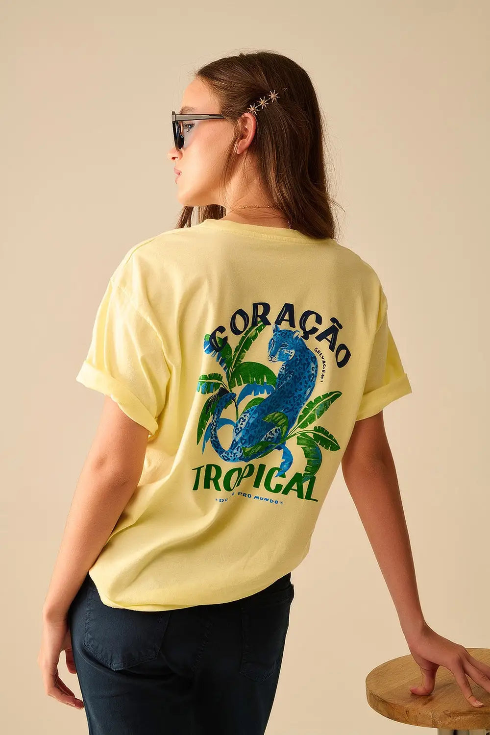 Yellow t-shirt made in Italy with tropical graphic print - YELLOW / ONE - T-Shirts