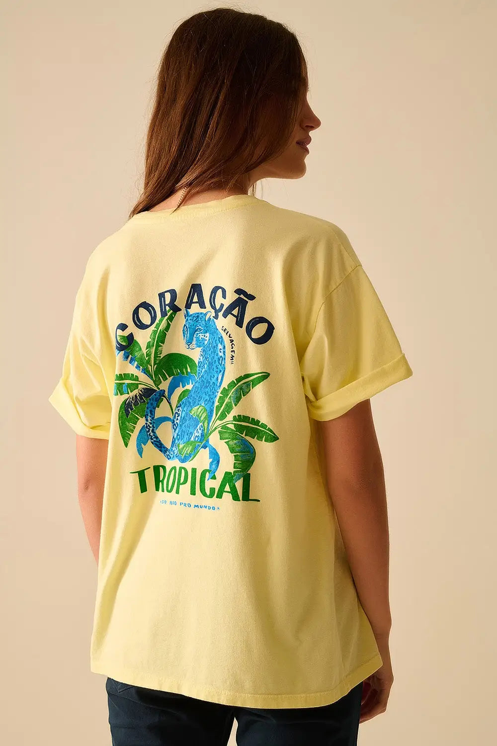 Yellow t-shirt made in Italy with tropical graphic print - YELLOW / ONE - T-Shirts