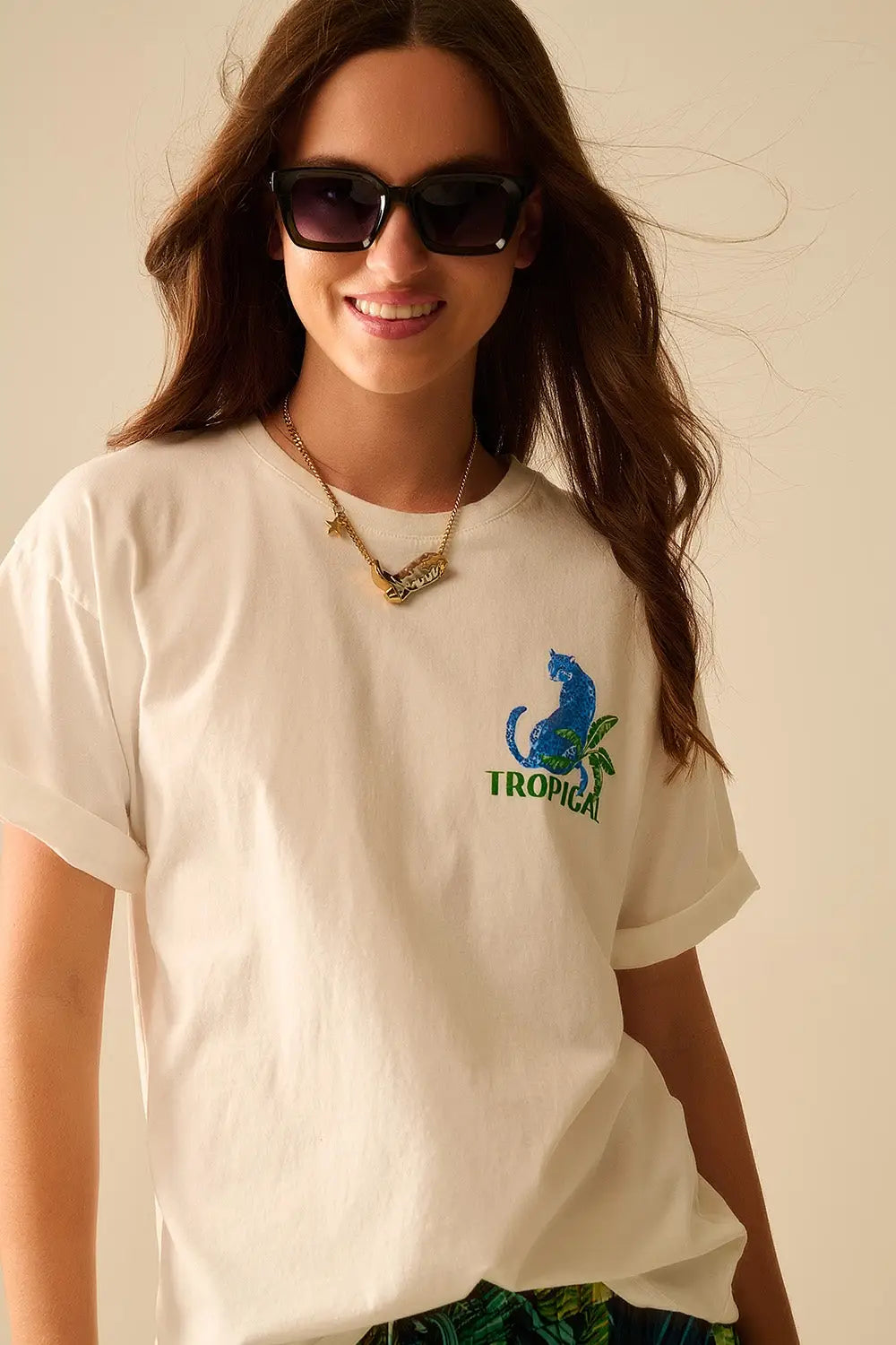 White t-shirt made in Italy with tropical graphic print - WHITE / ONE - T-Shirts