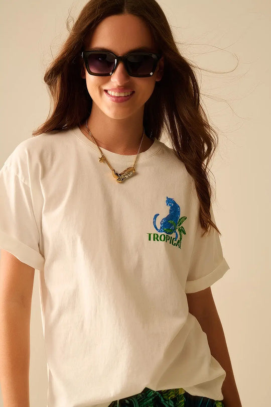 White t-shirt made in Italy with tropical graphic print - WHITE / ONE - T-Shirts