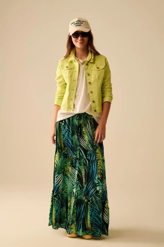 Basic Denim elastic Jacket With Pockets in lime - Jackets