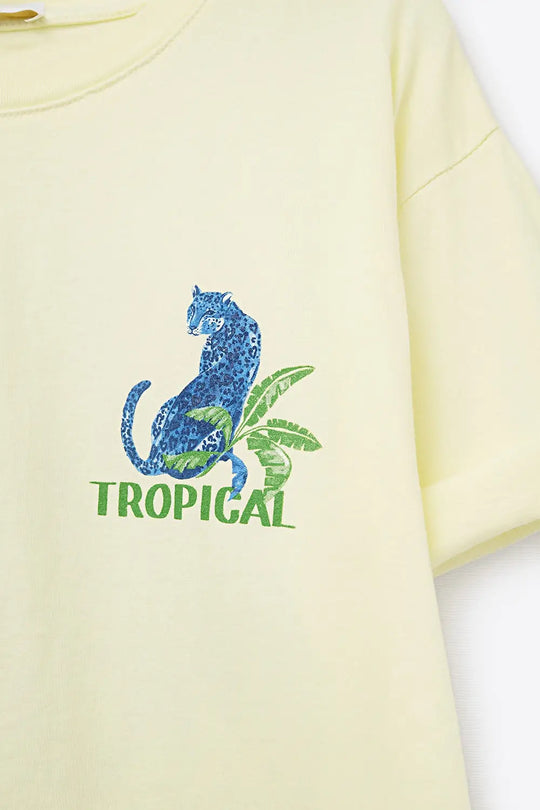 Yellow t-shirt made in Italy with tropical graphic print - YELLOW / ONE - T-Shirts