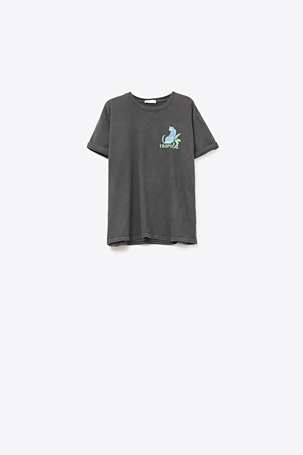 Black t-shirt made in Italy with tropical graphic print - BLACK / ONE - T-Shirts