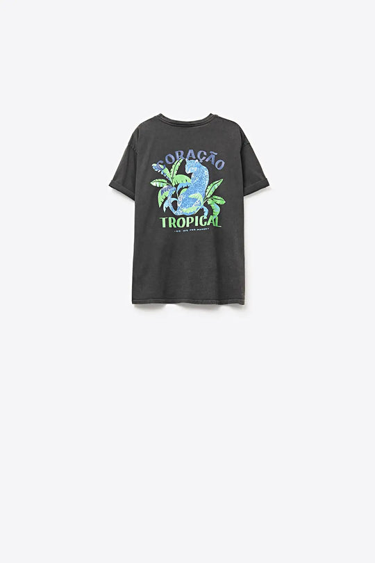 Black t-shirt made in Italy with tropical graphic print - BLACK / ONE - T-Shirts