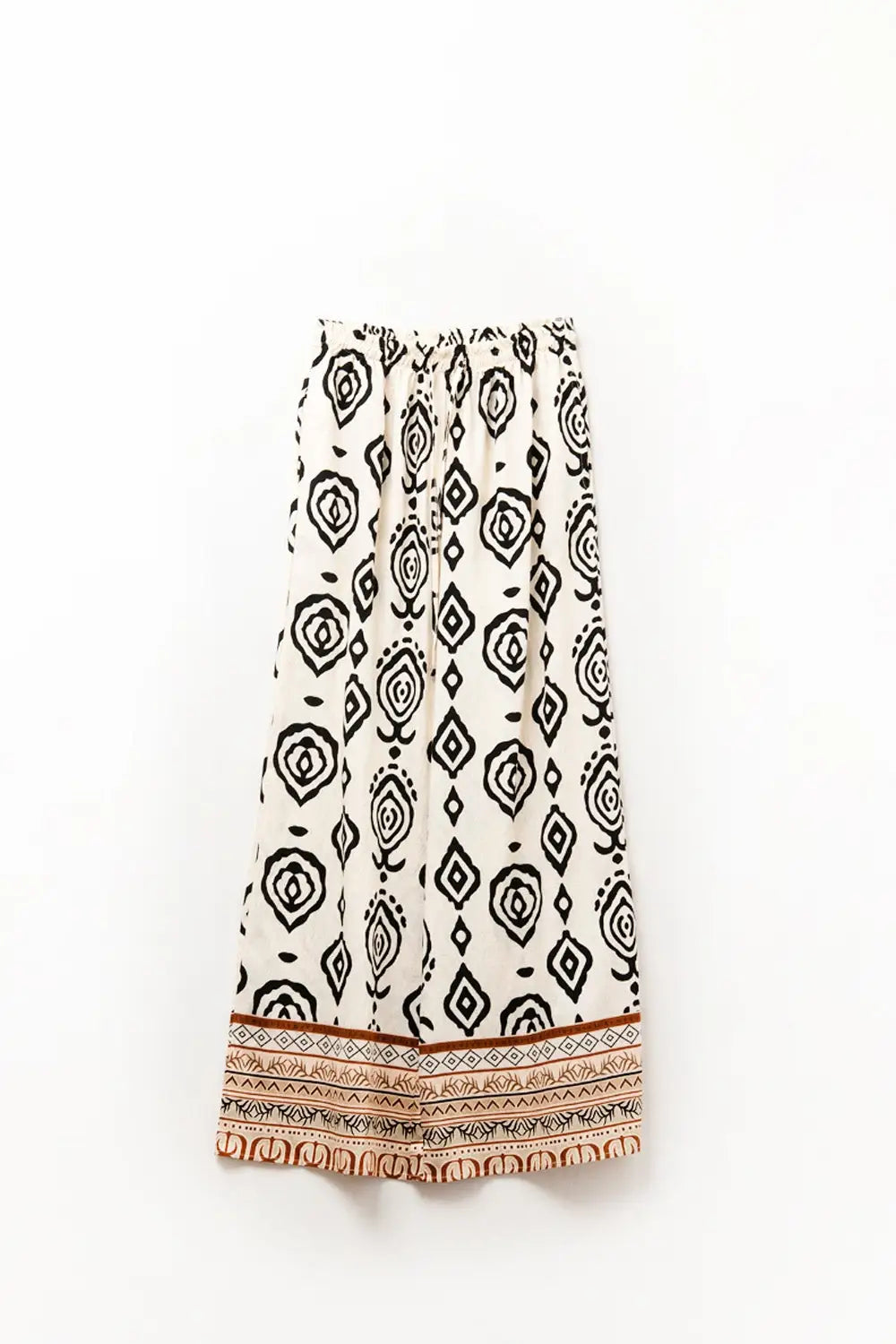 Cream wide leg boho print pants - Pants