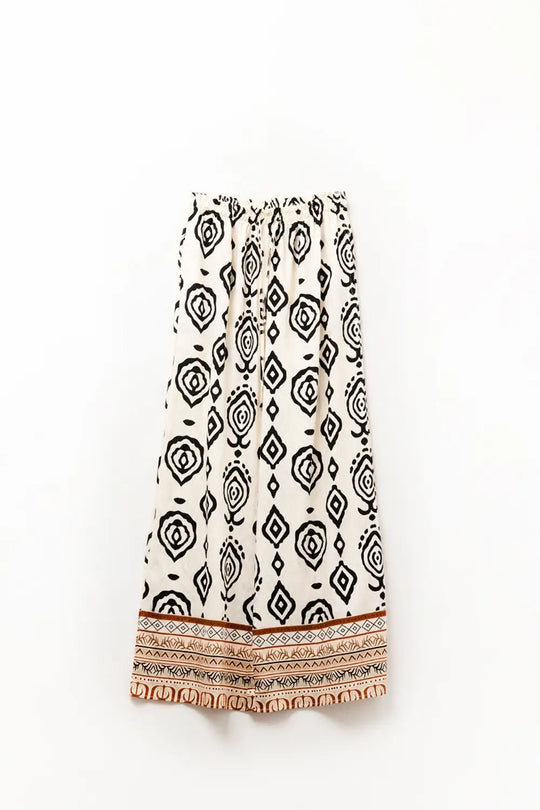 Cream wide leg boho print pants - Pants