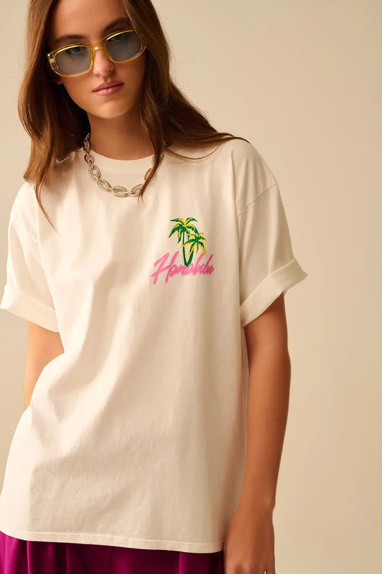 White t-shirt made in Italy with Honolulu graphic - WHITE / ONE - T-Shirts