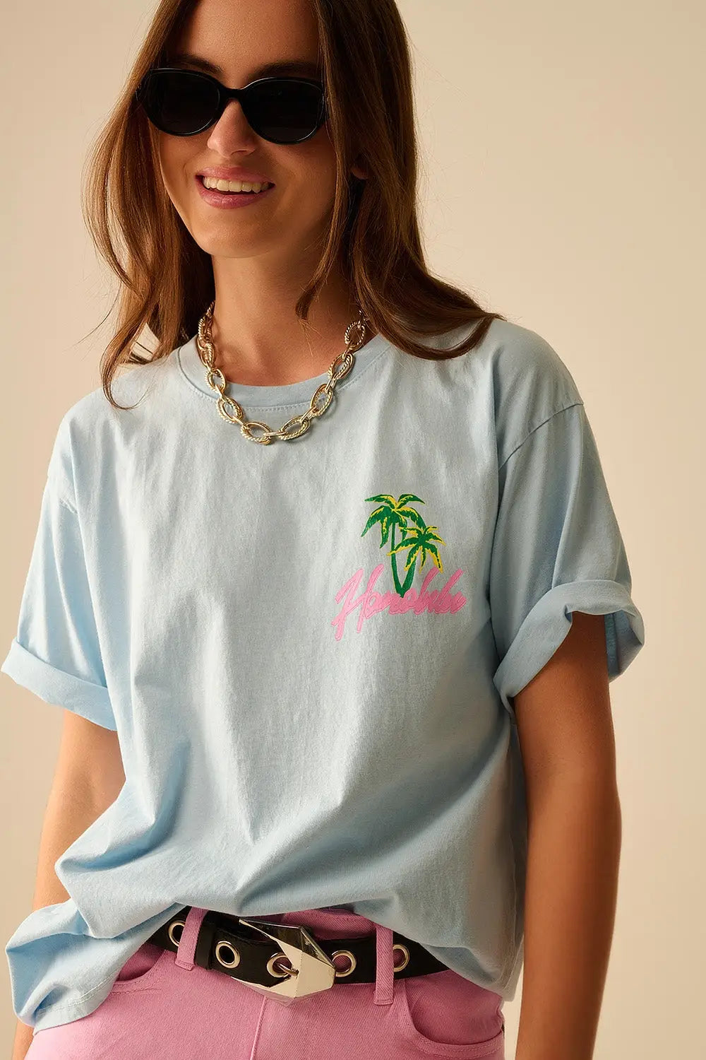 Blue t-shirt made in Italy with Honolulu graphic - BLUE / ONE - T-Shirts