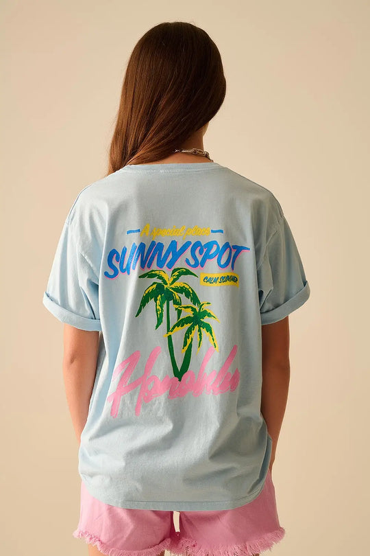 Blue t-shirt made in Italy with Honolulu graphic - BLUE / ONE - T-Shirts