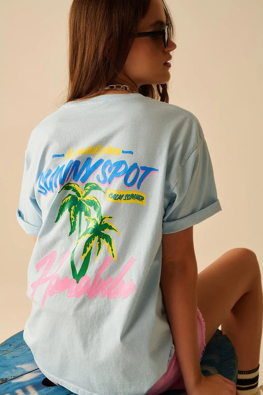 Blue t-shirt made in Italy with Honolulu graphic - BLUE / ONE - T-Shirts