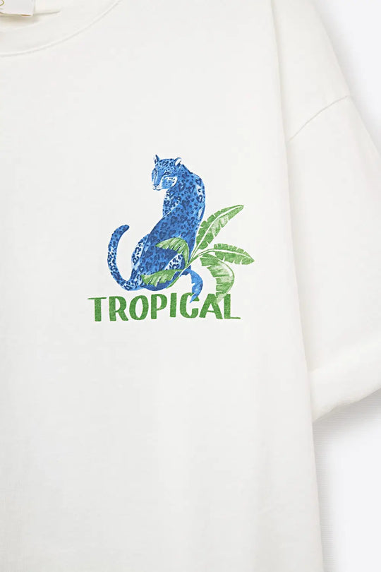 White t-shirt made in Italy with tropical graphic print - WHITE / ONE - T-Shirts