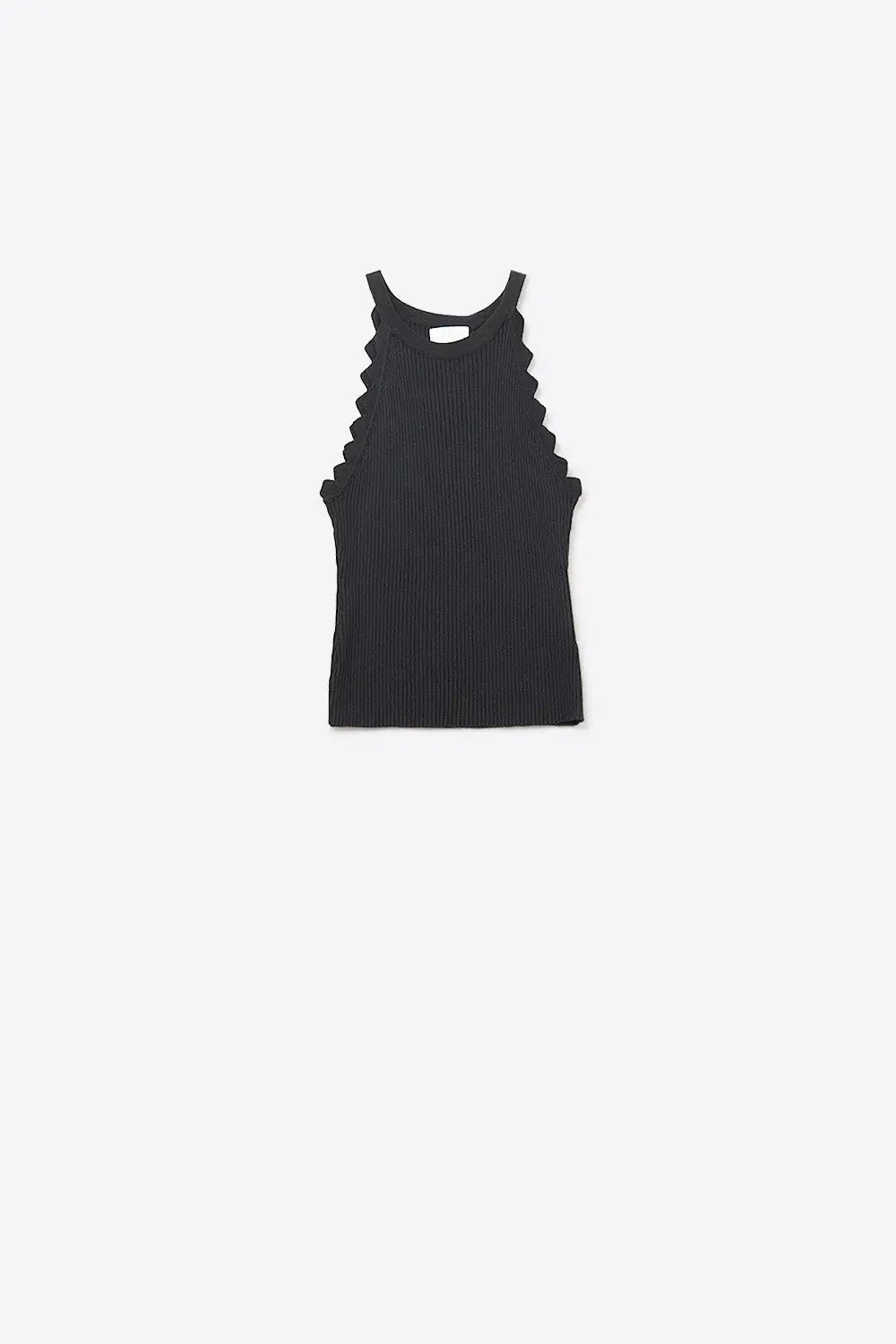 Black Tank Top with Ribbed Underarm Detail - BLACK / ONE - Tops