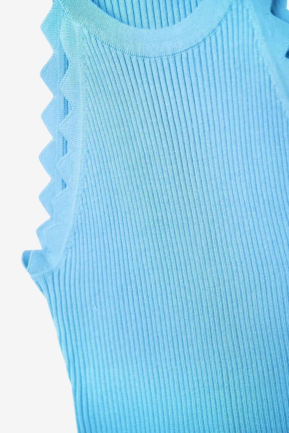 Ribbed Halter Top With Scalloped Finish in electric blue - BLUE / ONE - Tops