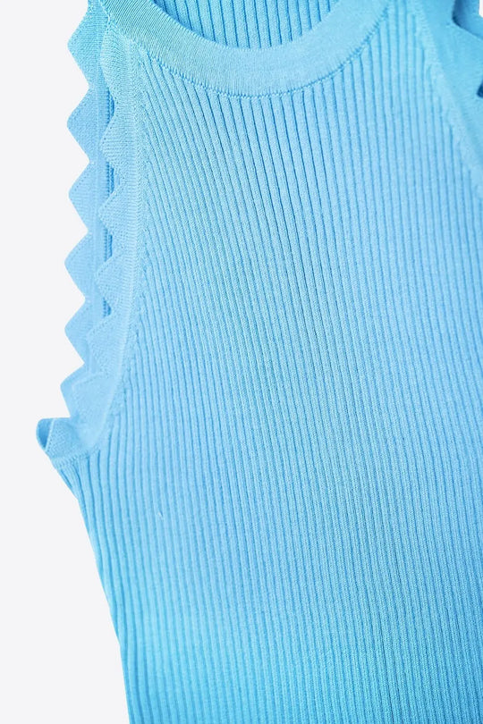 Ribbed Halter Top With Scalloped Finish in electric blue - BLUE / ONE - Tops