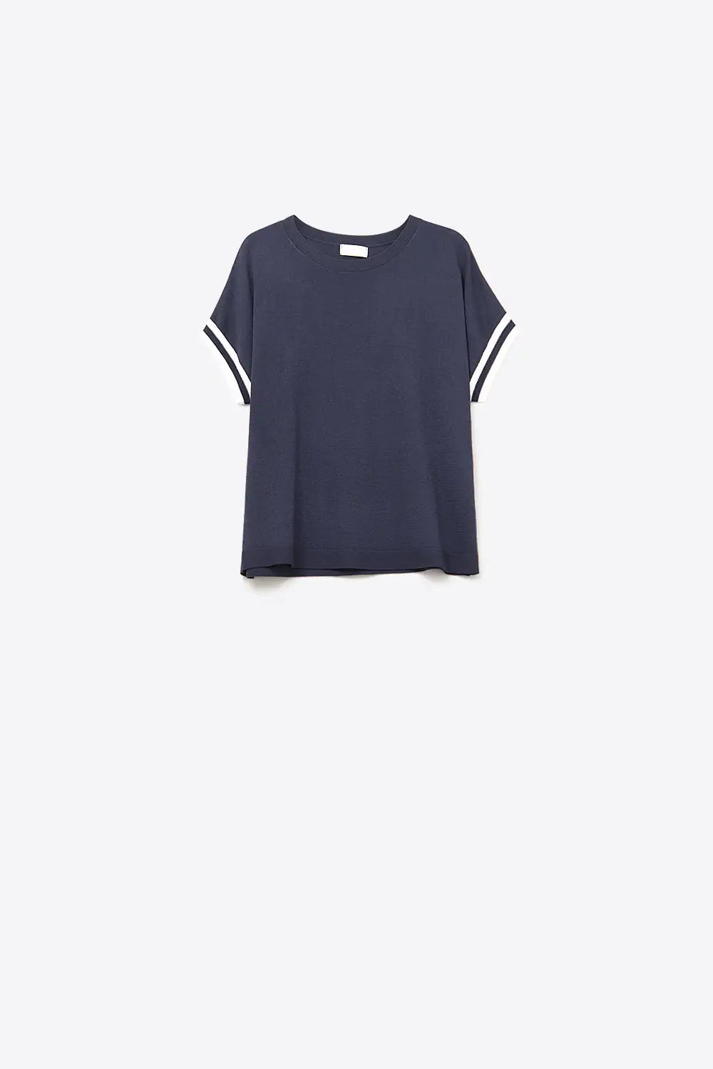 Navy Relaxed Sweater with White Contrast Detail - NAVY / ONE - Sweaters