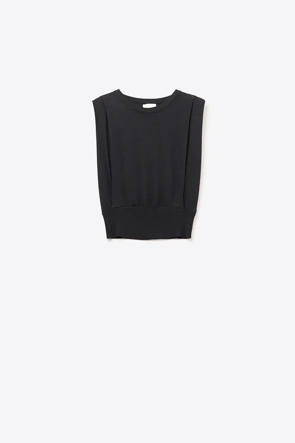 Sleeveless Knited Top With Shoulder Drape in Black - BLACK / ONE - Sweaters