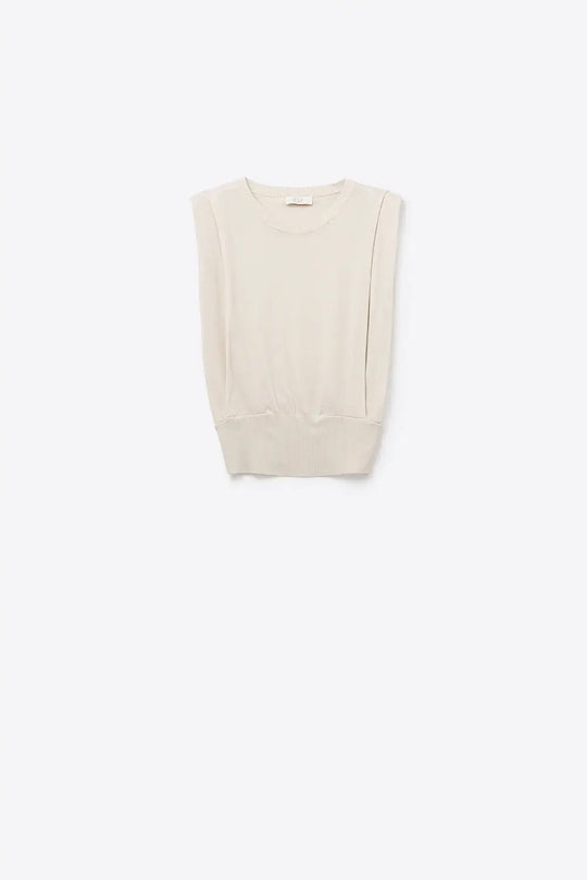 Sleeveless Knited Top With Shoulder Drape in Beige - BEIGE / ONE - Sweaters