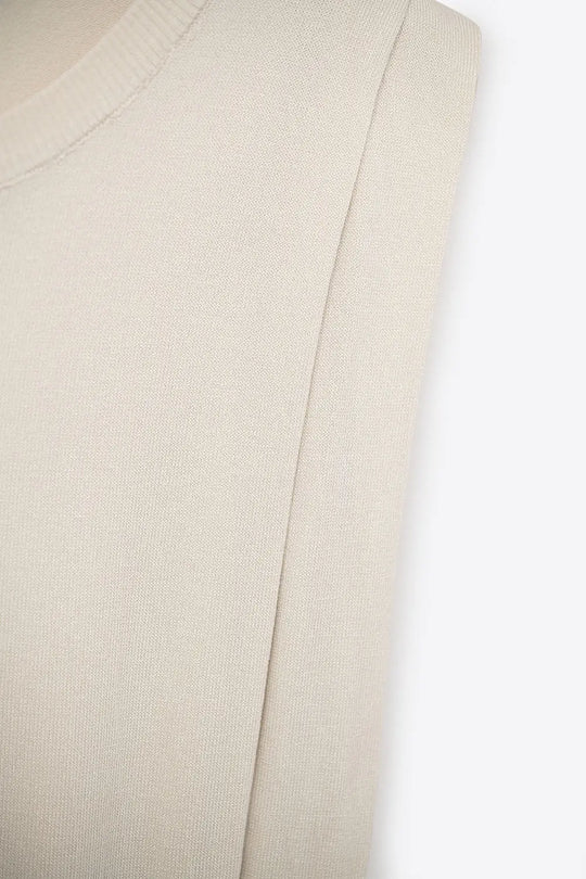 Sleeveless Knited Top With Shoulder Drape in Beige - BEIGE / ONE - Sweaters