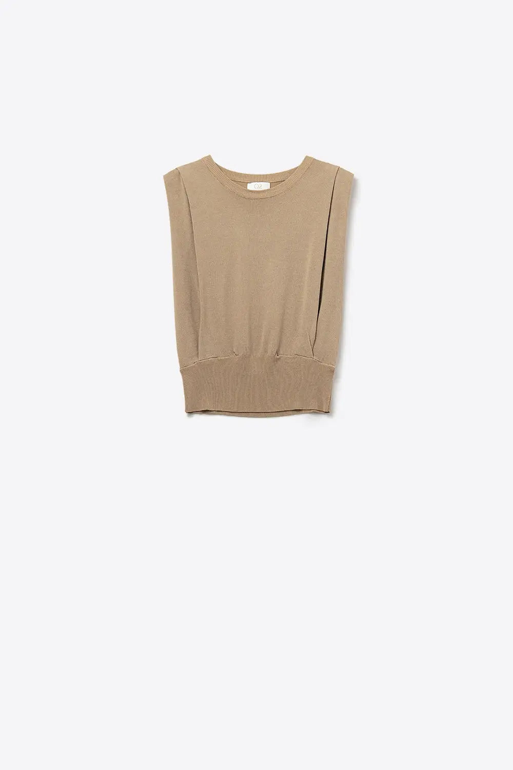 Sleeveless knit top with draped shoulders in camel - CAMEL / ONE - Sweaters
