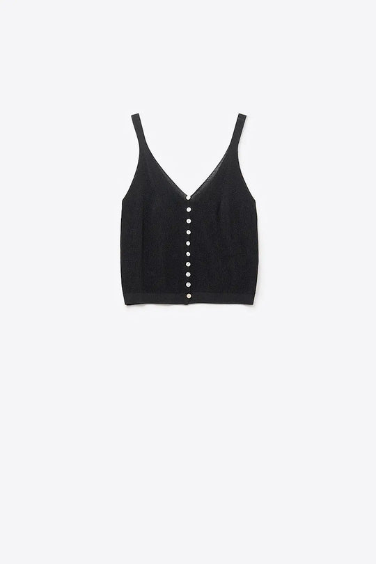 black Knit Buttoned Crop Top - BLACK / ONE - Tops
