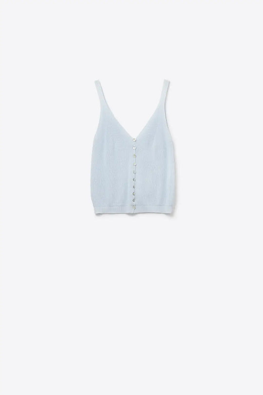 Baby Blue Knit Buttoned Crop Top - BLUE / ONE - Tops