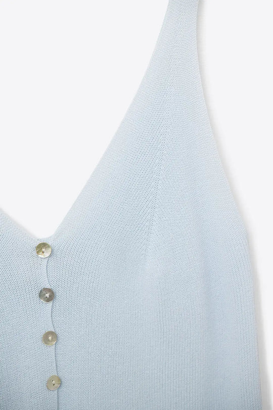 Baby Blue Knit Buttoned Crop Top - BLUE / ONE - Tops
