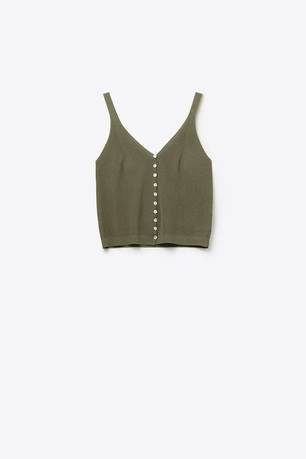 Khaki Knit Buttoned Crop Top - KHAKI / ONE - Tops