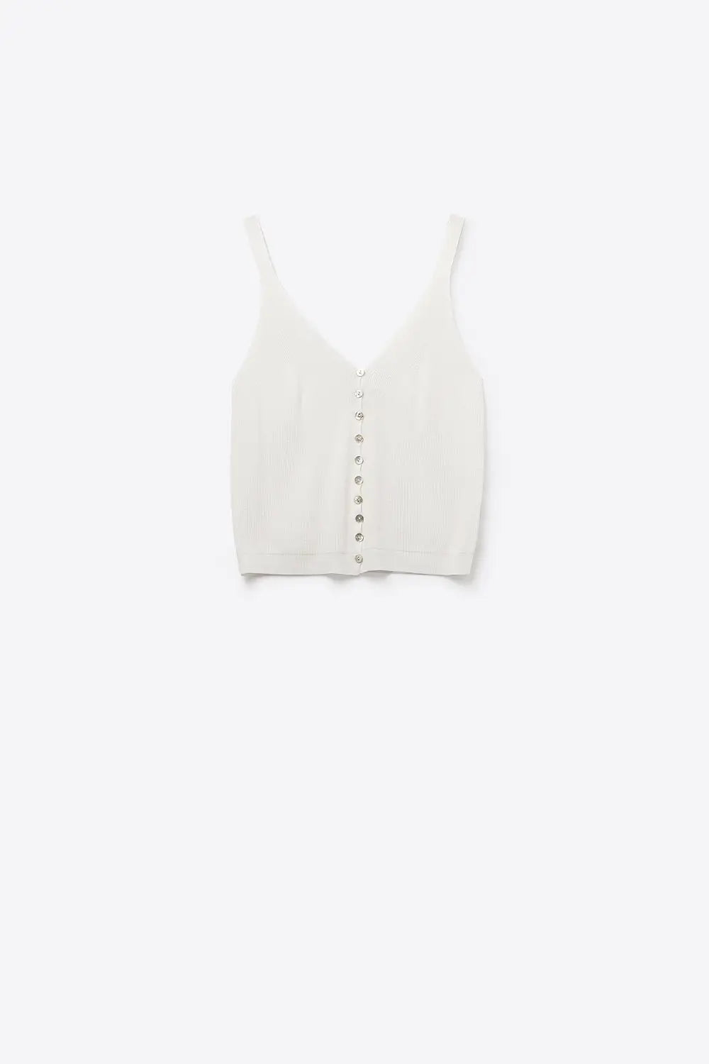 White Knit Buttoned Crop Top - WHITE / ONE - Tops