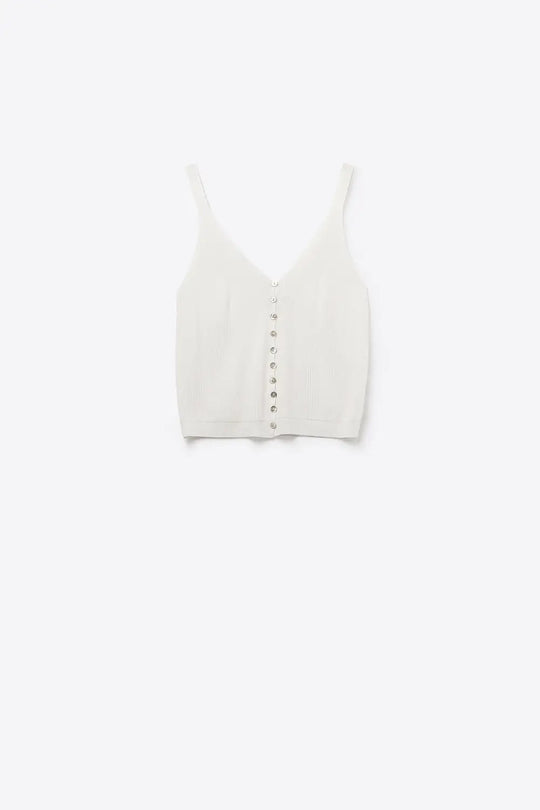 White Knit Buttoned Crop Top - WHITE / ONE - Tops