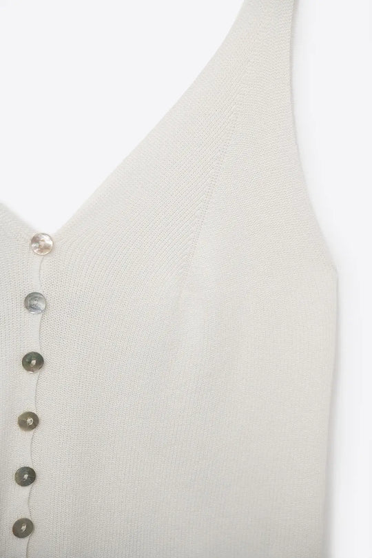 White Knit Buttoned Crop Top - WHITE / ONE - Tops