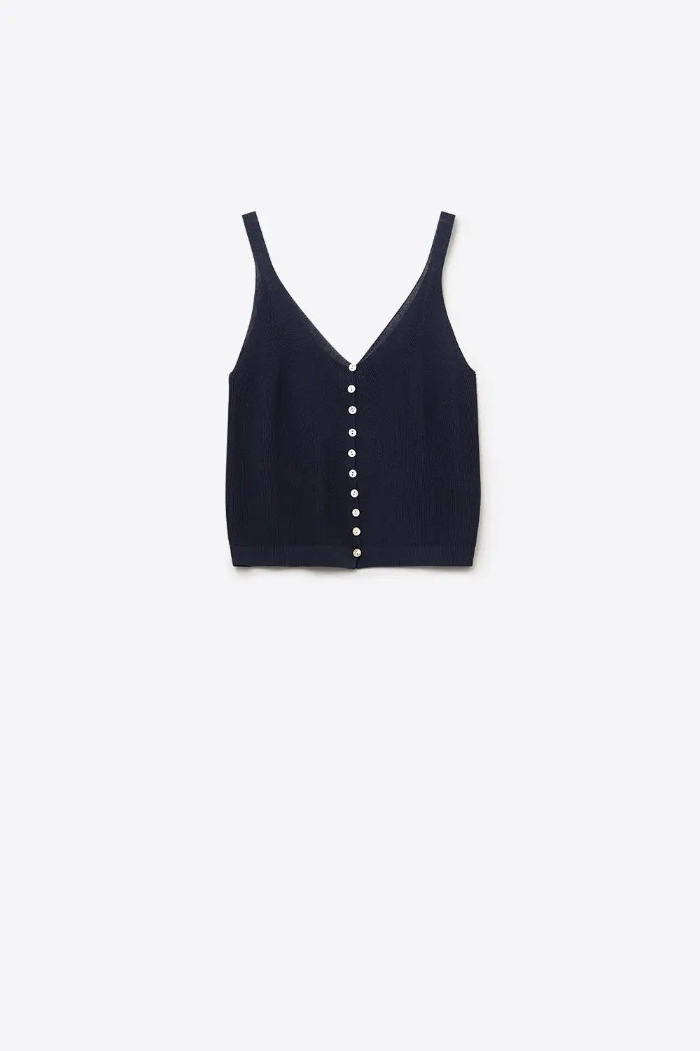 Navy Knit Buttoned Crop Top - NAVY / ONE - Tops