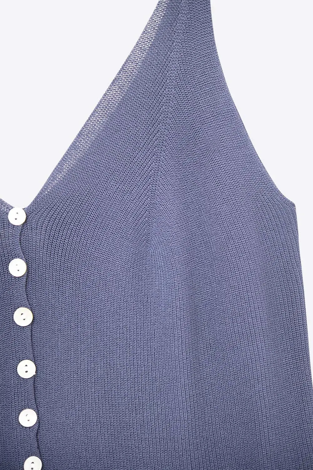Navy Knit Buttoned Crop Top - NAVY / ONE - Tops