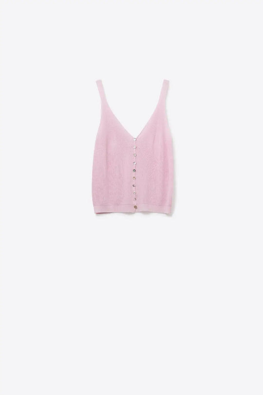 Baby pink Knit Buttoned Crop Top - PINK / ONE - Tops